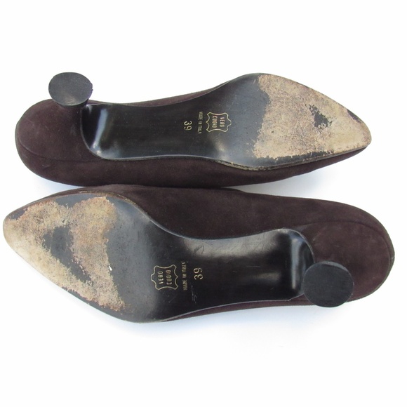 Barneys New York Dark Brown Suede Lace Top Almond Toe Shoes 39 / US 8.5 - Picture 10 of 16